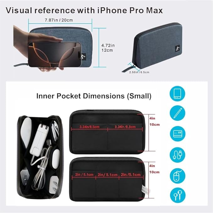 Electronic Organizer Travel Case – Waterproof Cable Bag for Cord, Charger, Hard Disk, Power Bank – Small Tech Storage for Travel, Backpack, Business Trip, Airplane (Dark Gray)