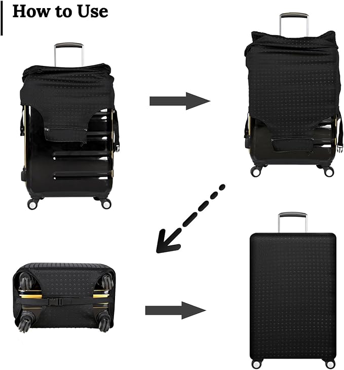 Luggage Cover, Protective Washable Suitcase Cover - Travel Elastic Spandex Suitcase Protector Fits 22 to 24Inch Black