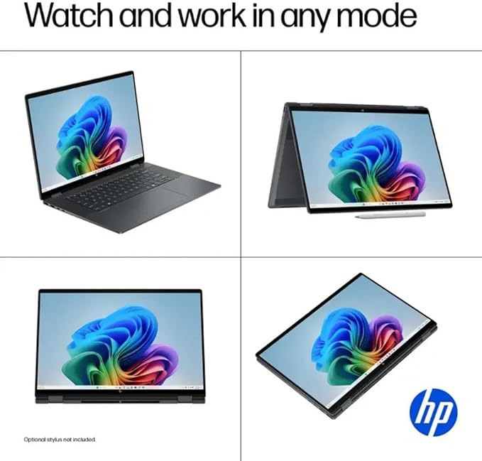 HP OmniBook X Flip 16 2-in-1 Laptop: 16" FHD+ Touchscreen, Intel Core Ultra 7 (NPU 47 Tops), 16GB RAM, 1TB SSD, Intel Arc 140V GPU, Copilot+ PC, Eclipse Gray, W/Pen Accessories, Windows 11 Pro