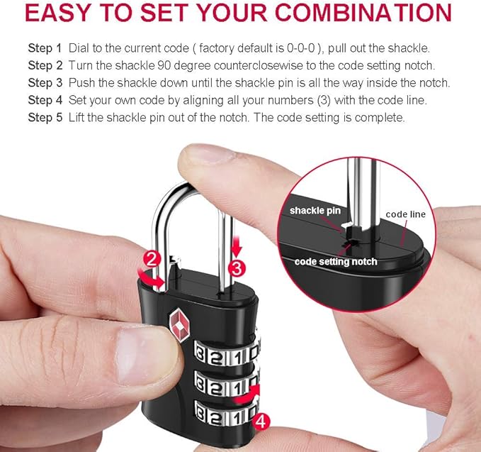 ZHEGE TSA Locks for Luggage, 3 Digit Luggage Lock with Flexible Cable (80cm) for Travel, School, Backpack, Suitcases, Gym Locker (Black, 2Pack)