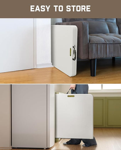 FanttikOutdoor 4ft Portable Folding Table, One-Handed Height Adjustment, 4 Heights, Gravity Lock, Carry Handle, Indoor Outdoor Heavy Duty Fold-in-Half Utility Table, Party, 1 Pack, White Zeta X4 Pro