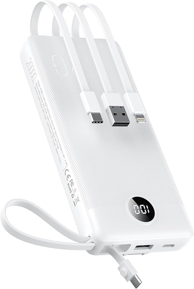 VEEKTOMX Portable Charger with Built-in Cables, 20000mAh Power Bank for iPhone, Fast Charging USB C Battery Pack, Travel Essentials Powerbank Compatible with iPhone, Samsung, Android, etc