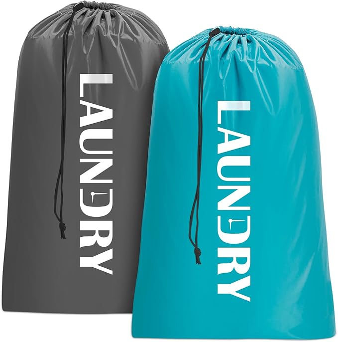 Sylfairy Laundry bags, 2 Pack Travel Laundry Bag for Dirty Clothes with Drawstring, Heavy Duty Laundry Bag for Traveling Camping, Easy Fit a Laundry Hamper or Basket Travel Essentials