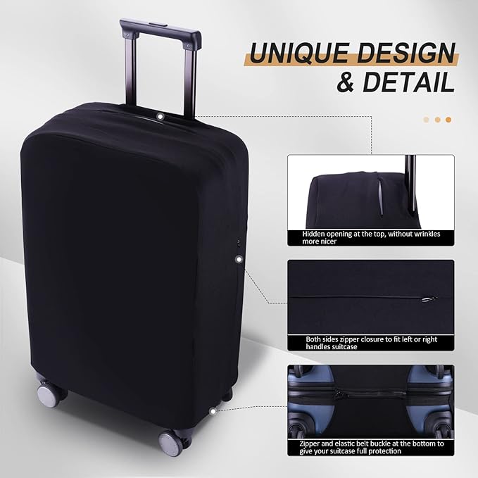 Travel Luggage Cover Suitcase Protector Scratch-Resistant Fit 19-31 Inch Suitcase, Not Included Suitcase (Black, 3XL(32-33inch))