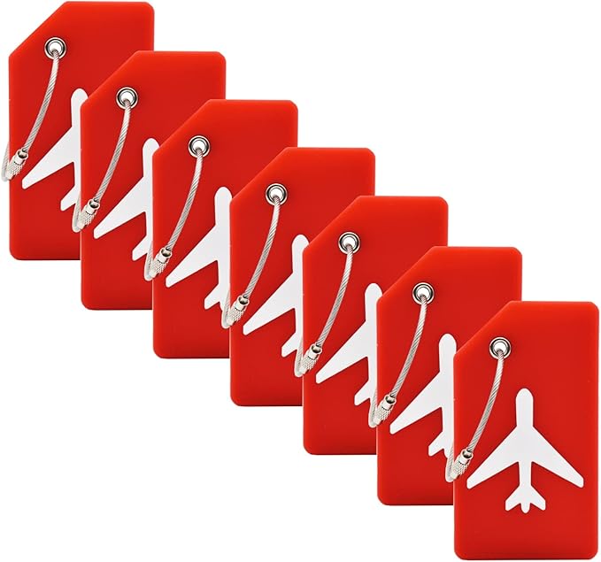 7 Pack Silicone Luggage Tag Baggage Handbag Travel Suitcase Tags with Name ID Card Perfect to Quickly Spot Luggage Suitcase (Red