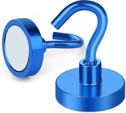 MIKEDE Magnetic Hooks Heavy Duty, 10 Lbs Magnet with Hooks for Cruise Cabins, Strong Magnets Neodymium for Hanging, Magnetic Wall Hooks for Refrigerator, Locker, Workplace(Blue, 10 Pack)