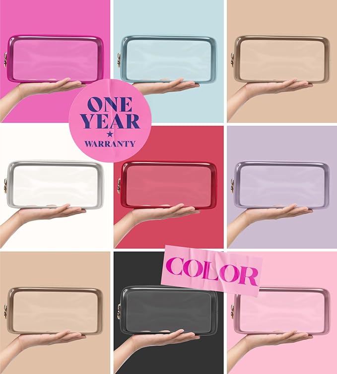 Clear Makeup Bag Zipper Pouch, Transparent Cosmetic Case Organizer, TSA Approved Travel Toiletry Case, Travel Accessories Essentials Makeup Tote for Women, Small Cute Make up Bag for Purse - White