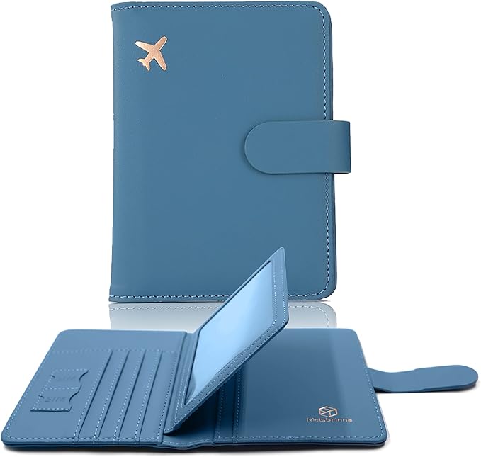 Melsbrinna Rfid Passport Holder for Travel women/Men, Cute Passport Wallet Rfid Blocking Card Slots, Rfid Passport Cover/CaseTravel Wallet, Passport Book Holder (1, Blue)