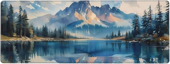 Gaming Mouse Pad, Large Non-Slip Rubber Base Mousepad, Keyboard Mouse Mat, Desk Pad with Stitched Edges, 31.5x11.8inch,Mountain River