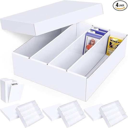Trading Card Storage Box, 4 Pack 3200 Count Cardboard Storage Box with Divider for Sports, Tcg, Mtg Cards