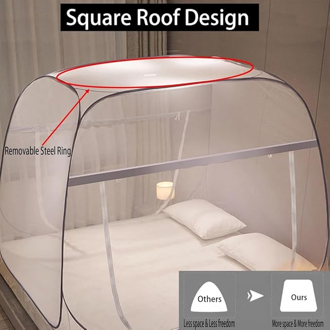 Pop-Up Mosquito Net Tent for Beds Portable Folding Canopy with Net Bottom, Fits Twin to King Size 79x71x59inch, Easy Install Wash for Baby Adults, Indoor Outdoor Use (Gray-Queen Bed)