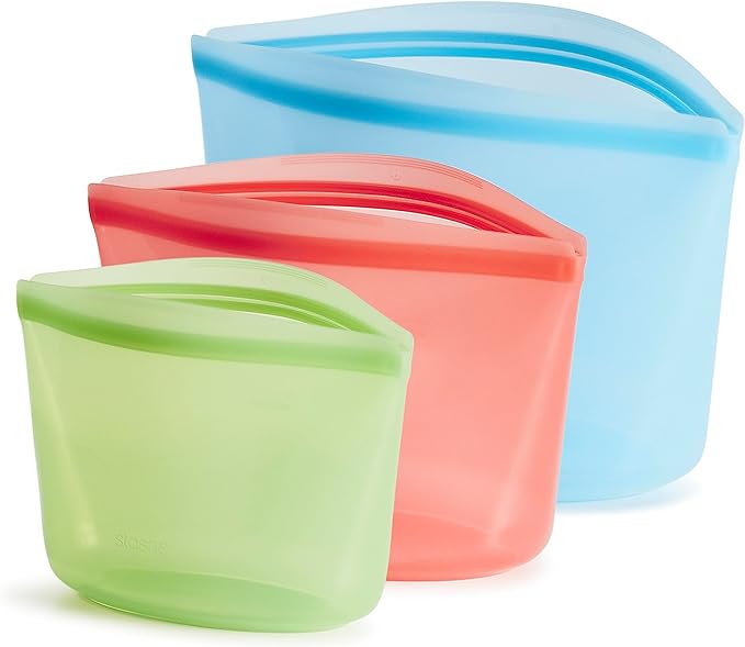 Stasher Premium Silicone Reusable Food Storage Bags, 3-Pack, Multi, Multi-Use Food Storage Bags, Lunch Bag, Travel Containers, BPA Free, Leak-free, Dishwasher-Safe, Eco-friendly