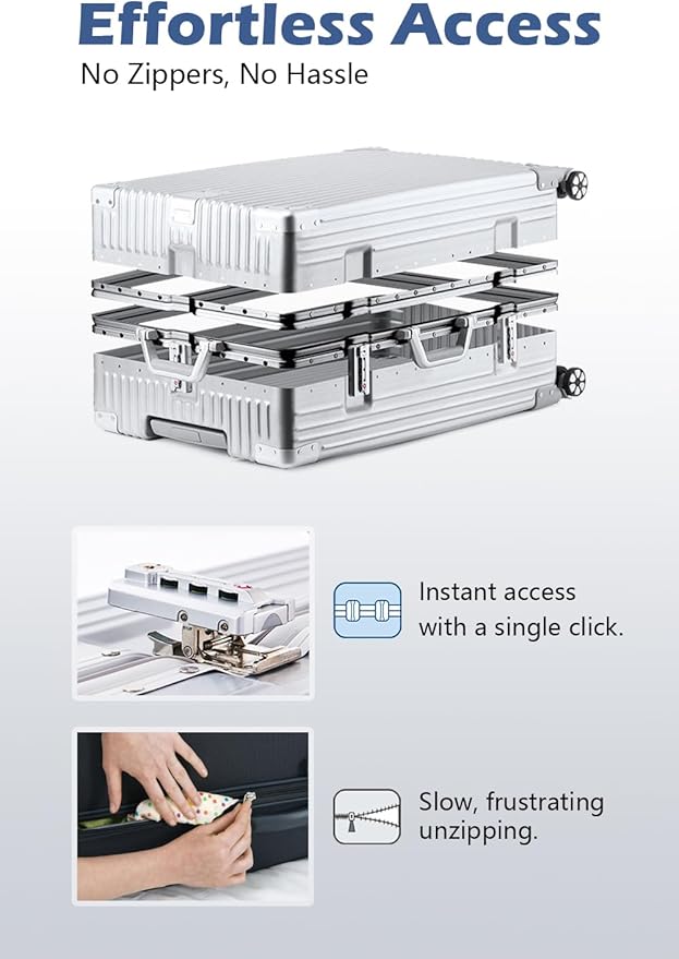 HotWay 28 Inch All Aluminum Checked in Luggage, Hard Shell Suitcase with Spinner Wheels and TSA Lock, Large Suitcase for Business Travel