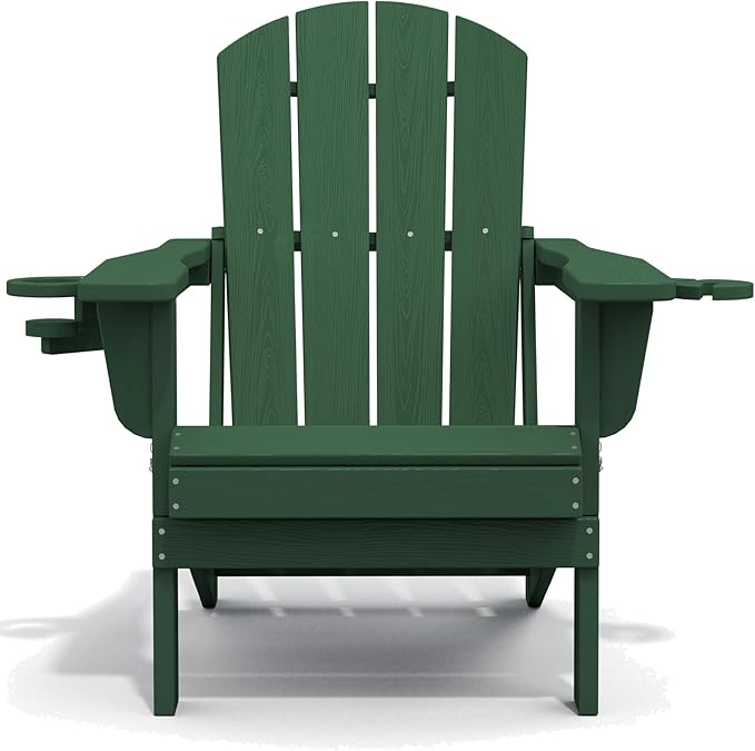 SERWALL Adirondack Chair with Cup Holders - Composite Adirondack Chairs Set of 2 HDPE Outdoor Chairs All Weather Use- Green
