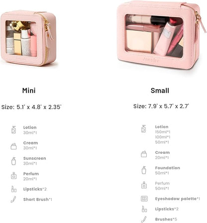 Aveniee Clear Makeup Bag Set (2-Piece Mini & Midi) - Travel Toiletry Organizer for Women, Waterproof Cosmetic Pouch & Car Accessory for Travel Size Toiletries, Pink