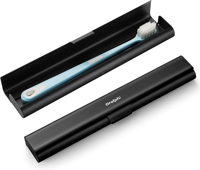 Aluminum Toothbrush Travel Case, Portable Travel Toothbrush Holder, Durable Manual Toothbrush Box Container for Traveling, Bathroom, Camping, Business Trip-Black
