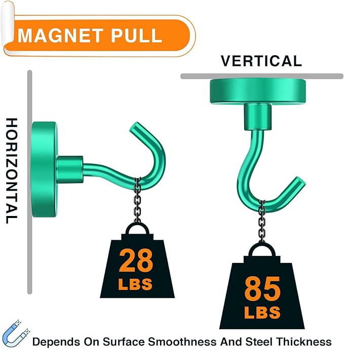 MIKEDE Strong Magnetic Hooks, 120Lbs Heavy Duty Magnetic Hooks for Cruise, Neodymium Earth Magnets with Hooks for Hanging, Super Metal Industrial Magnets for Grill, Storage (Green,10 Pack)