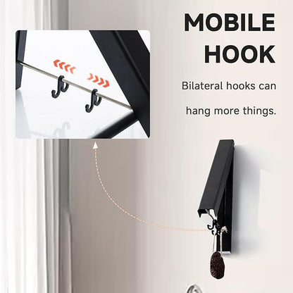 Retractable Clothes Drying Rack,Space Saver Wall-Mounted Retractable & Foldable Clothes Hanger for Laundry Room,Bedroom,Closet Storage Organization (1pcs, Black)