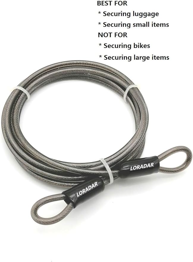 4mm Thick（5/32"） 7FT,15FT,30FT Braided Steel Coated Thin Security Cable Anti-Lost Steel Cable Luggage Lock Safety Cable Wire Double Loop (30FT)