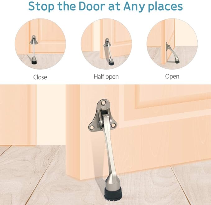 Door Stopper, Kick Down Door Stops for Heavy Doors, with Rubber Tip and Spring Lever, Adjustable, Easy to Set Down and Release, 4-Inch, for Wide Doors (4inch x 30pack, Satin Nickel)