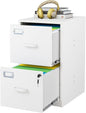 2 Drawers File Cabinet White Metal Vertical Filing Cabinets Metal Lockable Storage Cabinets with Lock for Home Office to Hanging Files