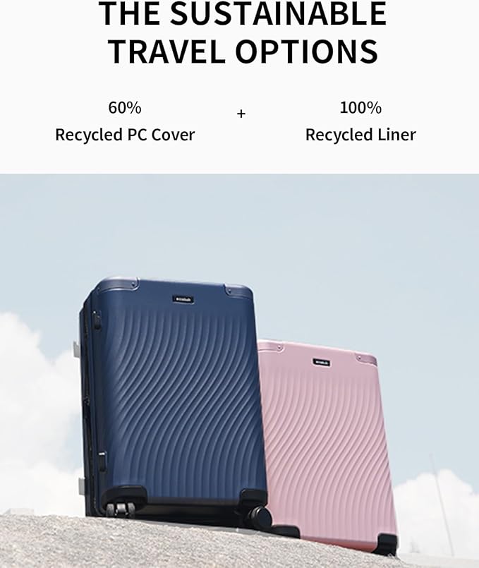 ECOHUB Hardside Expandable Carry On Luggage, Recycled PC 24" Rolling Luggage 26x16x11 Airline Approved with Spinner Wheels & TSA Lock, Lightweight Hardshell Travel Suitcase, 24inch Carry-on Blue