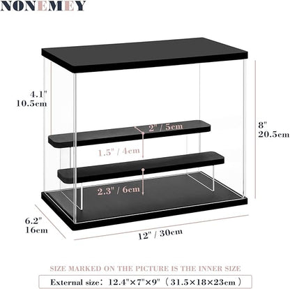 NONEMEY Clear Acrylic Display Case Stand with Led Light 2/3/4/5/6 Tier Storage Box Showcase Dustproof Organizer Box for Collectibles (3Tier 12.4*7*9inch)