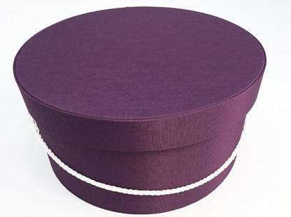 Sarah's Hat Boxes Classic Amethyst Hat Box – 14.75" x 7.5" (Dia. x Ht.) Handmade in USA – Odorless Non-Toxic Adhesive, Cording Handle – Premium Storage for Hats & Accessories