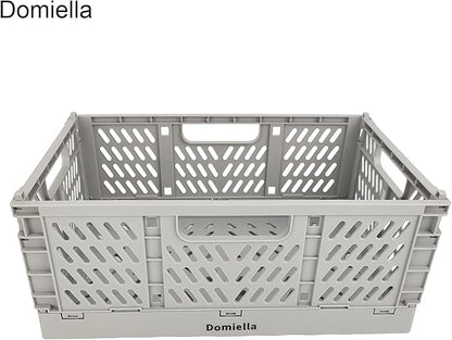 Domiella 2-Pack Crates for Storage, Storage Crates Plastic Stackable, Foldable Crate for Office Home Kitchen Bedroom Bathroom (Small, Gray)