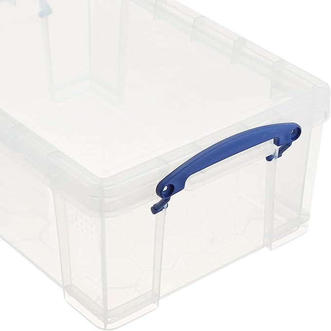 Really Useful Box Stackable 9 Liter Plastic Storage Container Bin with Snap Lid and Built-In Clip Lock Handles for Home & Office Organization (3 Pack)