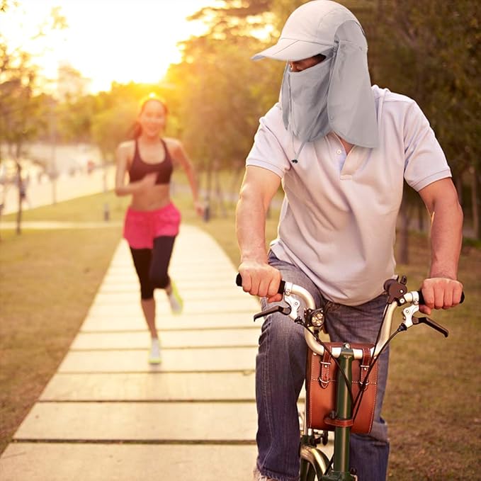 Foldable Sun Cap, Fishing Hats, UPF 50+ Protection Caps with Face Mask Neck Flap