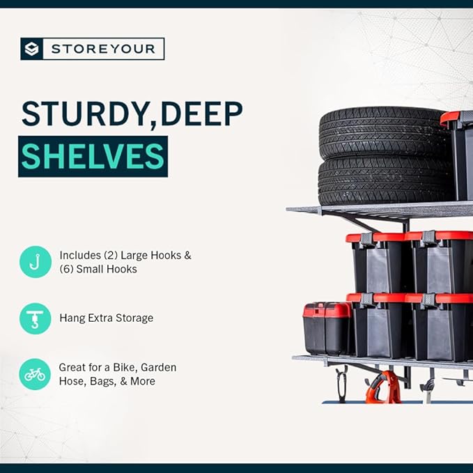 StoreYourBoard Heavy Duty Garage Shelf Wall Mount 2ft x 4ft – Wall-Mounted Shelving for Storage & Organization – Heavy Duty Garage Shelves for Tools, Bins, & Equipment – Holds 400 lbs – Gray