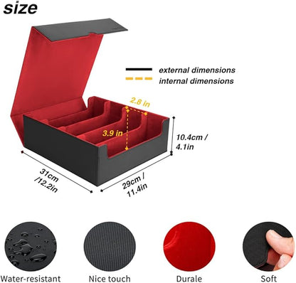 Venssu Card Storage Box For Trading Cards With Dedicated Card Supporters,3000+ Mtg Deck Box With 24 Colorful Divider Tabs,Trading Card Storage Fits For Magic Game Cards (Black and Red)