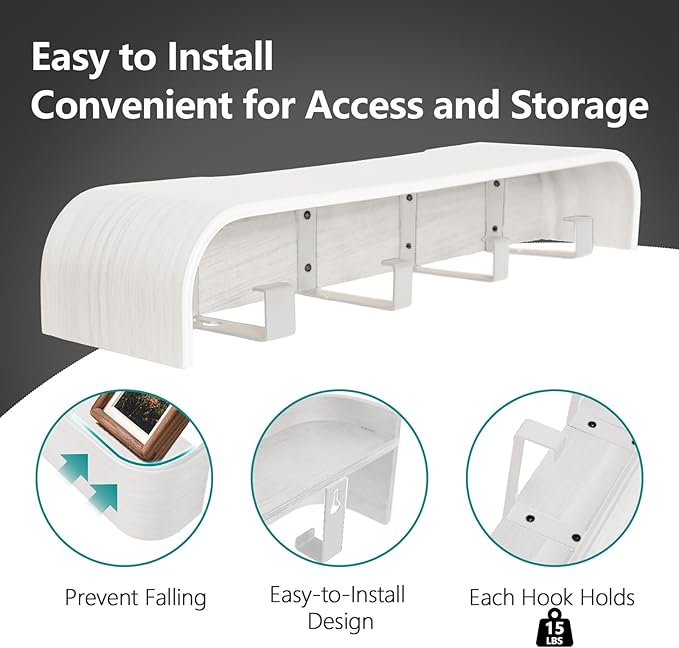 Coat Rack Wall Mount with Hidden Hooks Modern Key Holder Wood Entryway Hook with Shelf for Bedroom Kitchen Hallway Bathroom Designed for Hanging Coats Hats Bags Towels Dog Leashe(White,4 Hooks)