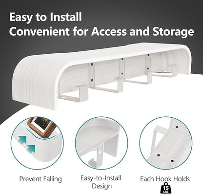 Coat Rack Wall Mount with Hidden Hooks Modern Key Holder Wood Entryway Hook with Shelf for Bedroom Kitchen Hallway Bathroom Designed for Hanging Coats Hats Bags Towels Dog Leashe(White,4 Hooks)