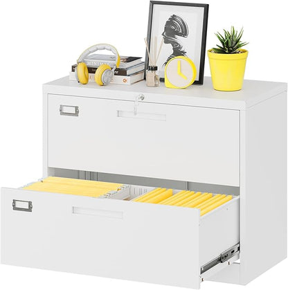 Lateral File Cabinet with Lock, 2 Drawer Large Metal Filing Cabinet,Home Office Lockable Storage Cabinet for Hanging Files Letter/Legal/F4/A4 Size-Assembly Required