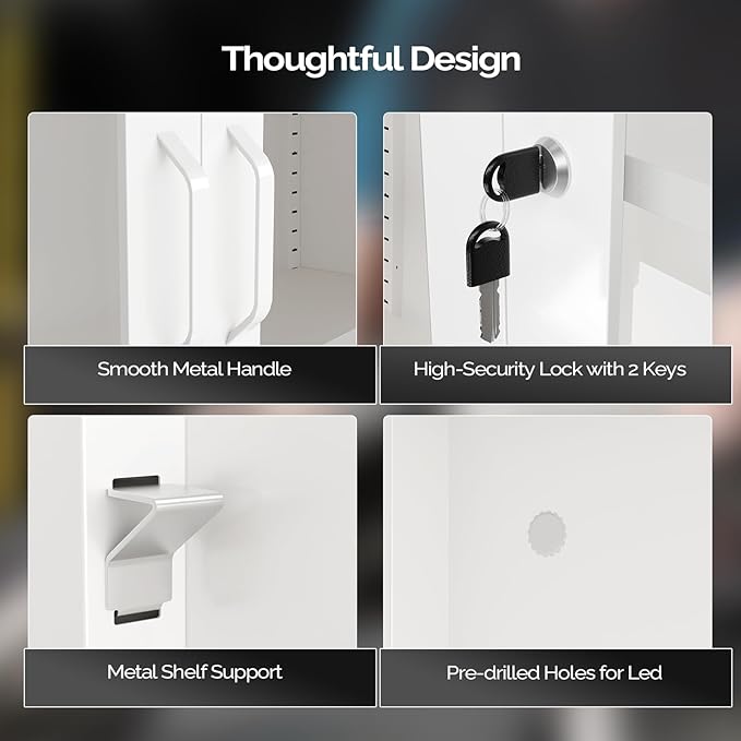 VINGLI Lockable Display Cabinet with Glass Doors & 5 Adjustable Shelves, 71" Tall White Metal Storage Cabinet Curio Liquor, Bookshelf Bookcase for Home Office Living Room Pantry Garage