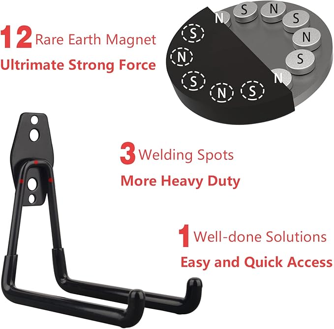 MUTUACTOR Large Magnetic Hooks,2pcs Super Strong Magnetic Storage Hooks for Hanging Tools Heavy Duty Magnetic Storage Hooks for Tools Organization,Power Drill Drivers,Tool Box,Chest or Metal Cabinet