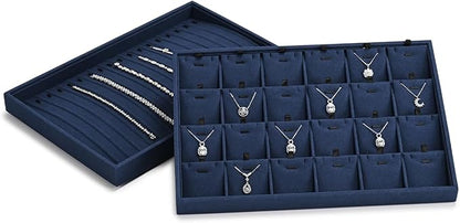 24 Grids Microfibrt Necklace Tray Jewelry Display Tray Necklace Holder Display Trays for Drawers With Removable Jewelery Cards Necklace Pendant Bracelet Storage Tray (Beige)