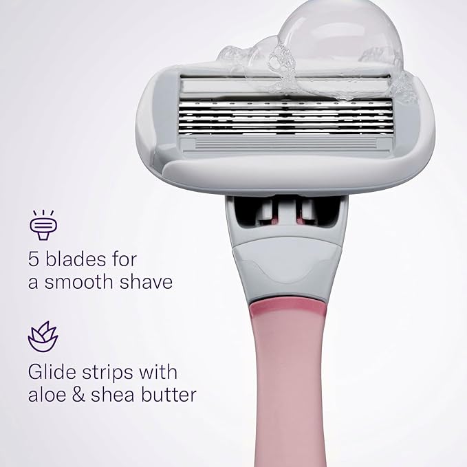 Flamingo Shaving Razor Set for Women - Original Razor Handle, 4 Blade Refills, and Shower Holder - Rose