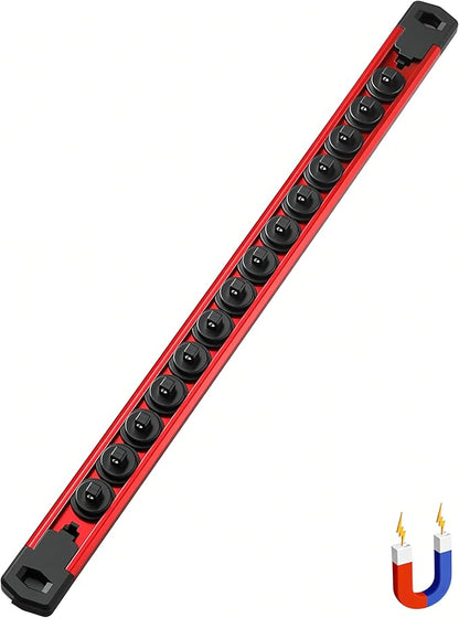 ALOANES 1/4-Inch Drive Magnetic Socket Organizer, Heavy Duty Aluminum Socket Rail Organizer, 360° Swivel Clips Socket Holder Kit for Tool Box, 1/4-Inch Socket Holder x 14 Clips (Red)