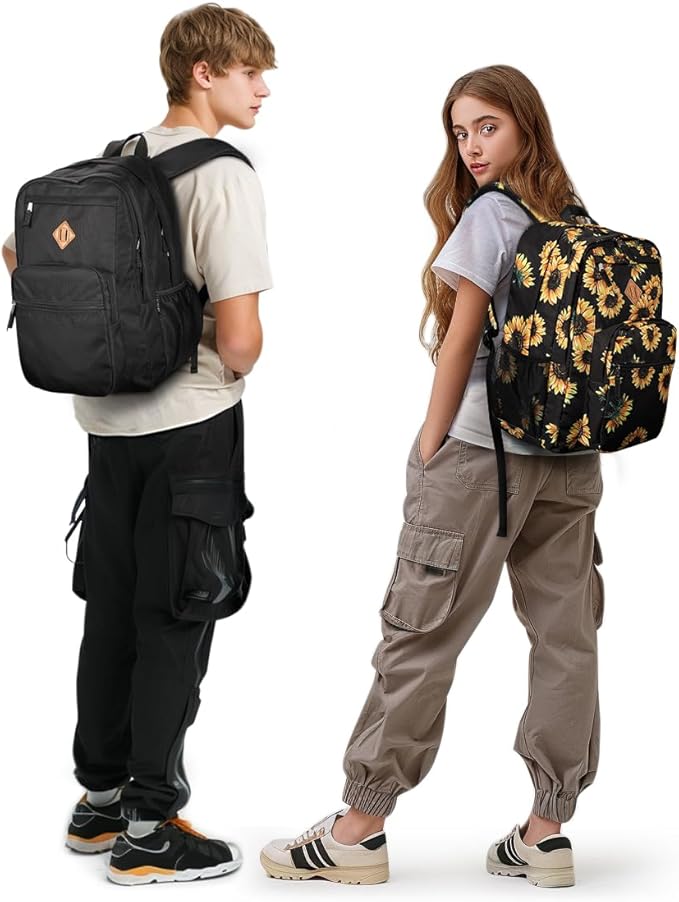 ZORFIN 26L Black Backpack for College, and Travel: Water Resistant Bookbag