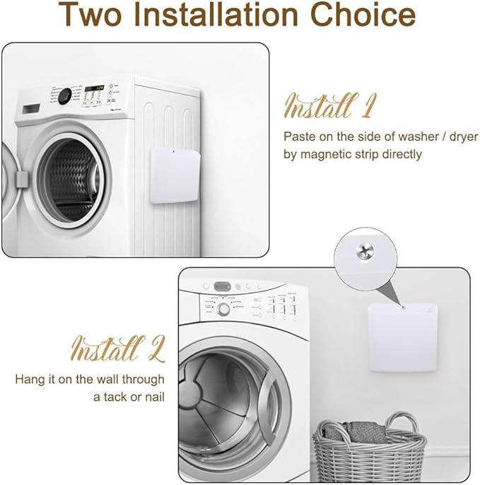 Picowe Magnetic Laundry Storage, Large Lint Holder Bin, Space-Saving Trash Container Hanging on Dryer, Washer or Wall Mount (Gray White)