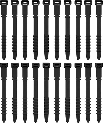 Silicone Zip Ties, Reusable Zip Ties, 20pcs Rubber Cable Ties Straps for Wire Management, Elastic Cable Organizer for Home Office Table Desk. Black 4.5” Cord Ties (20 Pcs Black)