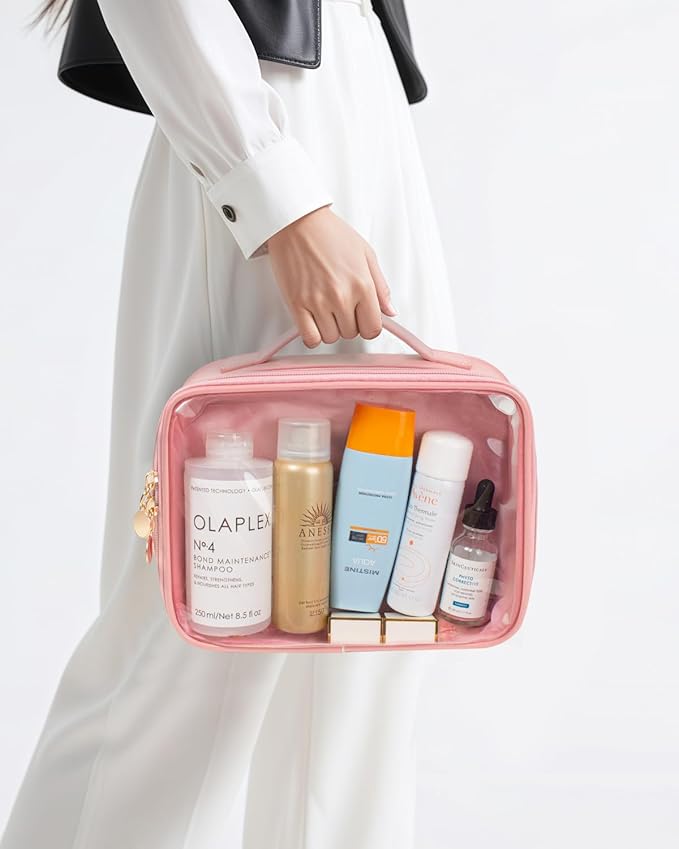 KOTORA TSA Approved Toiletry Bag with Mini Clear Makeup Bag PVC Cosmetic Bags for Women and Men, Carry on Airport Airline Compliant Bag Car Accessories for Women Men(A-Clear Pink)