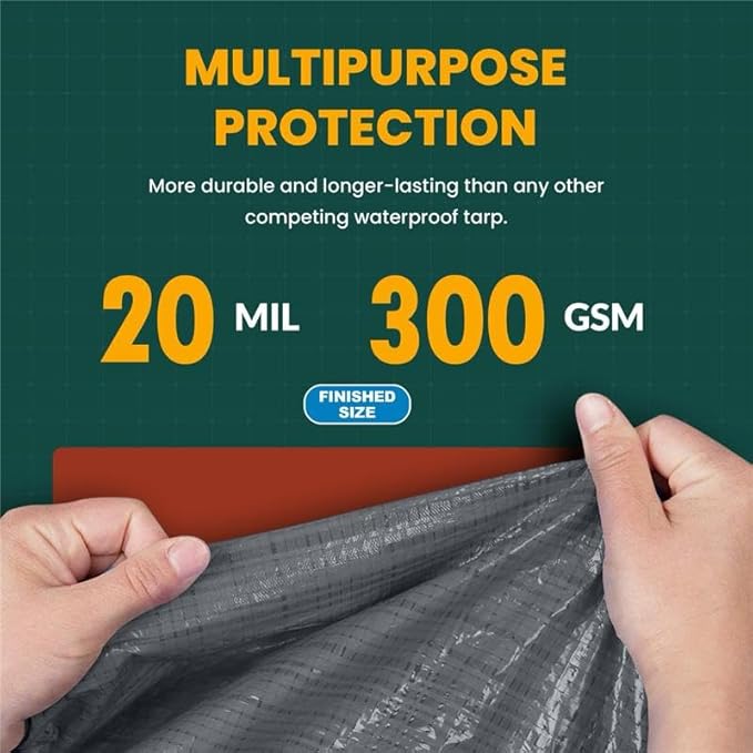 Large Waterproof Tarp - Heavy Duty 20 Mil Thick Poly Tarpaulin Ideal for Canopy Tents, Boats, RV or Pool Covers - Multipurpose Protective Tarps with Grommets for Indoor, Outdoor Use | 12' x 20' 2 Pack