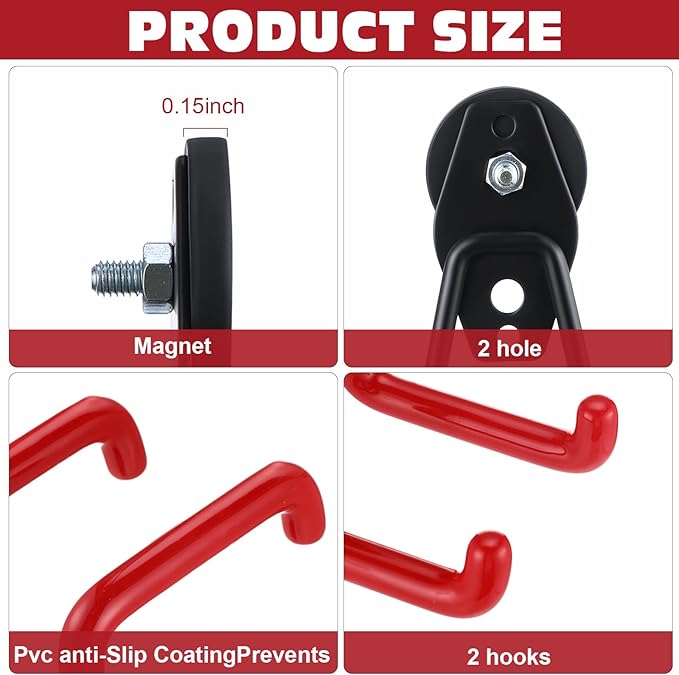 Landhoow Large Magnetic Hooks Heavy Duty Garage Magnet Hooks Strong Storage Utility Magnetic Hangers with Anti Slip Rubber Coating for Indoor and Outdoor Hanging(Red,14 Pcs)
