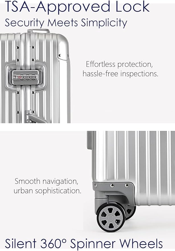 28 Inch All Aluminum Checked in Luggage with Wheels, Hard Shell Zipperless Suitcase with TSA Locks, Large Travel Luggage, Silver
