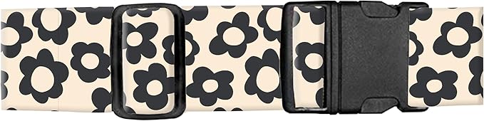 Luggage Straps for Suitcases, Adjustable Travel Belt, Durable Wide Luggage Strap, Cute Suitcase Strap Identifiers with Buckle, Bag Straps for Luggage, Cute Black Daisy