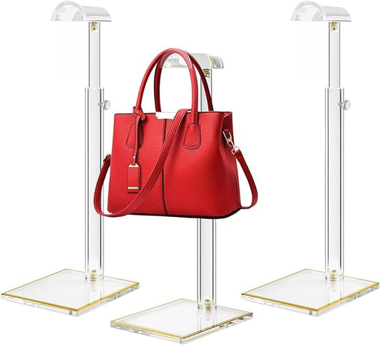 Acrylic Purse Stands for Display, 3 Pack 14" to 24" Adjustable Height Clear Purse Holder Stand, Counter Bags Hanging Organizer Handbag Rack for Closet Retail Vendor Commercial Store
